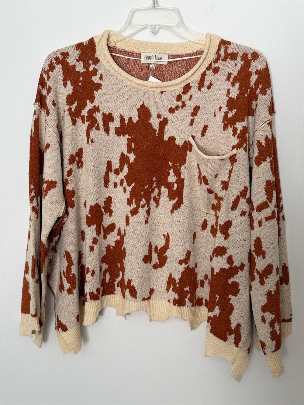 Peach Love California Beige and Rust Patterned Knit Pullover